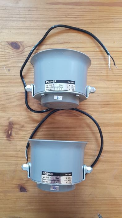 2xPeiker DHL 1 Druckkammerlautsprecher 8 Ohm 7/10W Horn Lautsprecher Vintage NOS